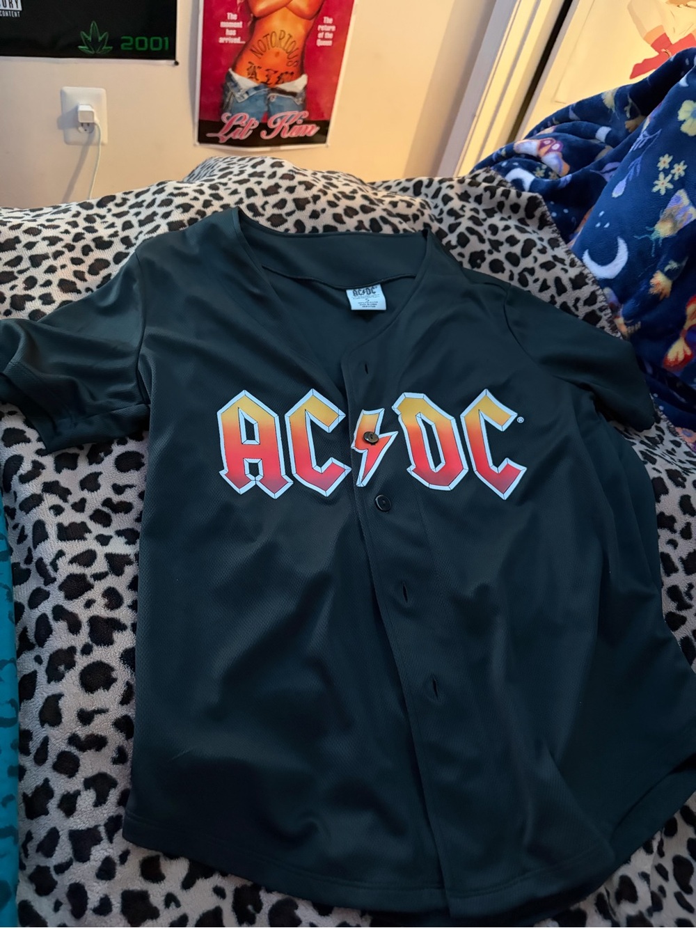 AC/DC Black Crew Neck Tee with White Logo Tag